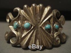 Early Vintage Navajo Naturel Bisbee Turquoise Bracelet Argent