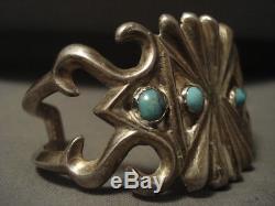 Early Vintage Navajo Naturel Bisbee Turquoise Bracelet Argent