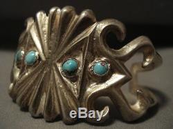 Early Vintage Navajo Naturel Bisbee Turquoise Bracelet Argent