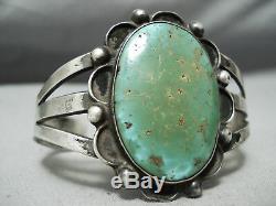 Early Vintage Navajo Royston Turquoise Bracelet En Argent Sterling Vieux