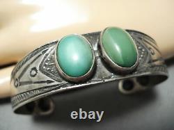 Early Vintage Navajo Très Vieux Bracelet Vert Turquoise Sterling Argent