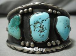 Early Vintage Navajo Turquoise Bracelet En Argent Sterling Amérindien