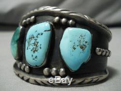 Early Vintage Navajo Turquoise Bracelet En Argent Sterling Amérindien