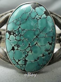 Early Vintage Navajo Vert Spiderweb Turquoise Bracelet En Argent Sterling Vieux