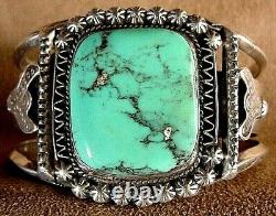 Early Vintage Old Pawn Navajo En Argent Sterling Grand Bisbee Turquoise Bracelet