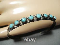 Early Vintage Zuni Blue Gem Turquoise Sterling Silver Bracelet