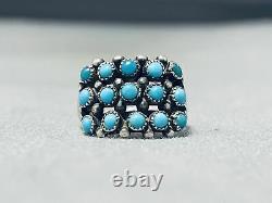 Early Vintage Zuni Turquoise Yeux Argent Sterling Anneau