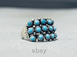 Early Vintage Zuni Turquoise Yeux Argent Sterling Anneau
