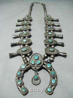 Early Women’s Vintage Navajo Turquoise Sterling Silver Squash Blossom Collier