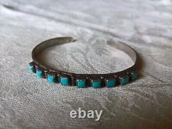 Early Zuni Blue Gem Turquoise & Sterling Row Cuff Bracelet