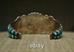 Early Zuni Vintage Native American Turquoise Lingot Sterling Silver Cuff Bracelet