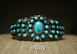Early Zuni Vintage Native American Turquoise Lingot Sterling Silver Cuff Bracelet