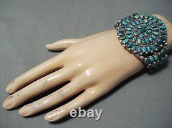 Énorme Early Vintage Navajo Cerrillos Turquoise Sterling Silver Bracelet