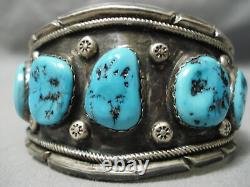 Énorme Vintage Vintage Navajo Bleu Turquoise Sterling Bracelet Argent Vieux