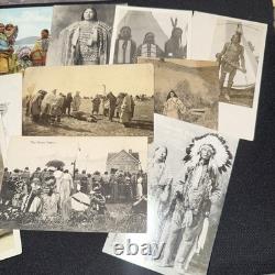 Ensemble de 14 cartes postales amérindiennes c1900-1920 RPPC et lithographies scènes culturelles