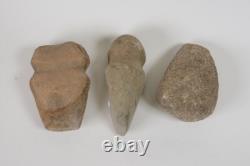 Ensemble de 3 outils en pierre de l'homme préhistorique 5000-9000 BP
