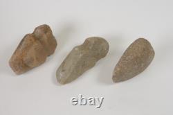 Ensemble de 3 outils en pierre de l'homme préhistorique 5000-9000 BP