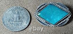 Épingle broche en argent sterling et turquoise fine ancienne des premiers Amérindiens Navajos