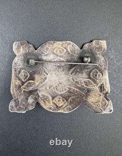 Épingle en argent sterling estampillée Navajo de début des années 1900 avec turquoise en toile d'araignée signée #279