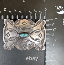 Épingle en argent sterling estampillée Navajo de début des années 1900 avec turquoise en toile d'araignée signée #279
