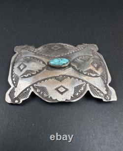 Épingle en argent sterling estampillée Navajo de début des années 1900 avec turquoise en toile d'araignée signée #279