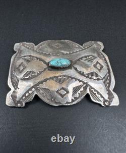Épingle en argent sterling estampillée Navajo de début des années 1900 avec turquoise en toile d'araignée signée #279