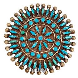 Épingle vintage Zuni Petit Point Cluster Broche Turquoise Argent Natif Américain