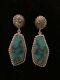 Estate Early Vernon Haskie Post Boucles D’oreilles Sterling Silver Turquoise