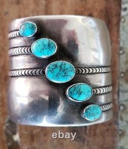 Exceptionnel Premier Vintage Turquoise Navajo Bracelet En Argent Cuff