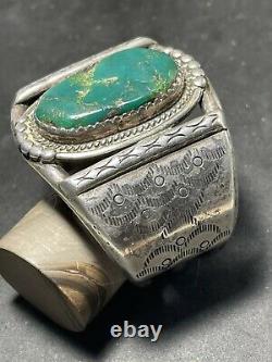 Fantastique Premier Amérindien Indien Navajo Ss Bracelet Grand Vert Turquoise