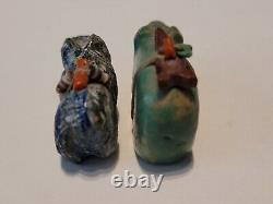 Fétiches d'ours en pierre sculptée par les autochtones Zuni tôt, miniatures 1.25 Lot de 2 Rares