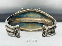 Fin 1800's Early 1900's Vintage Navajo Turquoise Coin Sterling Bracelet En Argent