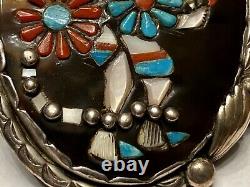 Finest Old Pawn Early Zuni Sterling Multi-gem Inlay Zuni Dancer Pendentif Collier