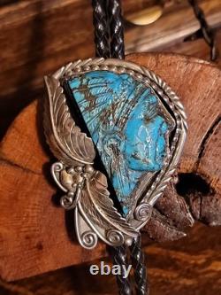 GRAND Bolo Tie en Argent Sterling avec Turquoise Sculptée de Chef Indien Francisco Gomez