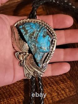 GRAND Bolo Tie en Argent Sterling avec Turquoise Sculptée de Chef Indien Francisco Gomez