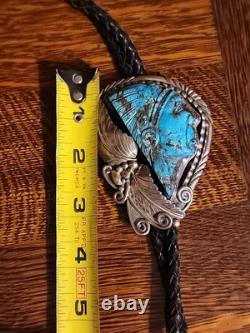 GRAND Bolo Tie en Argent Sterling avec Turquoise Sculptée de Chef Indien Francisco Gomez
