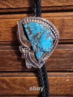 GRAND Bolo Tie en Argent Sterling avec Turquoise Sculptée de Chef Indien Francisco Gomez