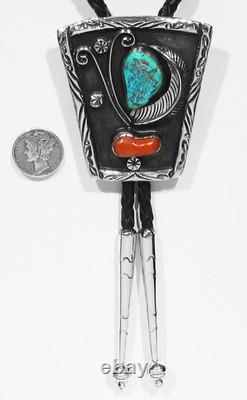 GRANDE ANCIENNE BOUCLE D'AGRAFE NAVAJO SIGNÉE EN ARGENT 925 AVEC TURQUOISE KINGMAN ET CORAIL DES ANNÉES 70