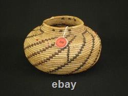 Goulot D’étranglement Polychrome Yokuts, Native American Indian Basket, Vers 1895