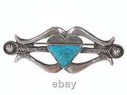 Grand broche en turquoise et argent sterling moulé en tufa ancien des Amérindiens