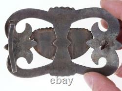 Grande boucle de ceinture en turquoise/argent sterling de style tufa natif américain.