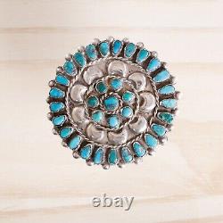 Grande broche en argent Zuni avec petit point turquoise en grappe