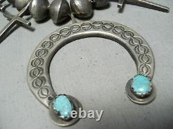 Historique Début Des Années 1900 Vintage Navajo Turquoise Silver Squash Blossom Collier