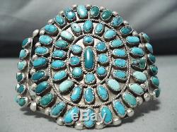 Immense Early Vintage Navajo Cerrillos Turquoise Bracelet En Argent Sterling