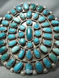Immense Early Vintage Navajo Cerrillos Turquoise Bracelet En Argent Sterling