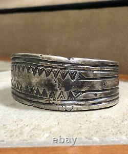 Important Début Des Années 1920 Première Phase Pion Navajo Silver Lingot Cuff Bracelet -131.5g