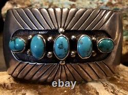 Important Early Hopi Preston Monongye Sterling Gem Blue Turquoise Cuff Bracelet