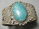 Important Early Vintage Navajo Lone Mountain Turquoise Bracelet En Argent Sterling
