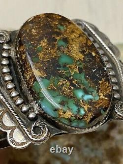 Important Hopi Early Harry Sakyesva Sterling Avec Un Magnifique Pantalon Turquoise Bracelet