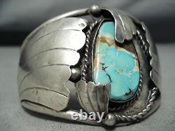 Important Premier Chee Vintage Navajo Turquoise Bracelet En Argent Sterling